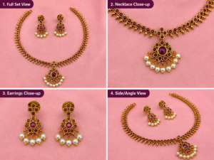 Ruby Stone Gold-Tone Necklace & Earring Set – Description