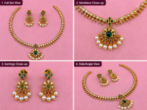 Green Stone Gold-Tone Necklace & Earring Set – Description