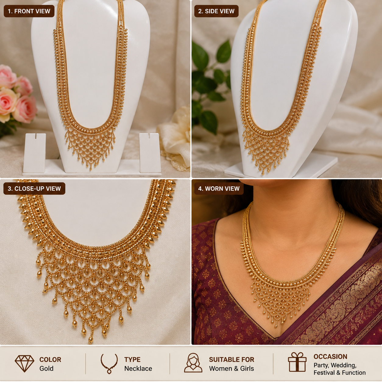 Elegant Gold Finish Traditional Necklace