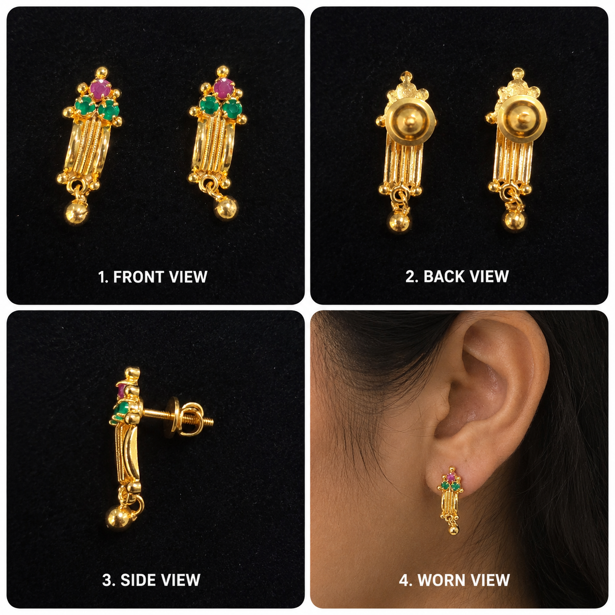Elegant Gold-Tone Multicolor Stone Hanging Earrings