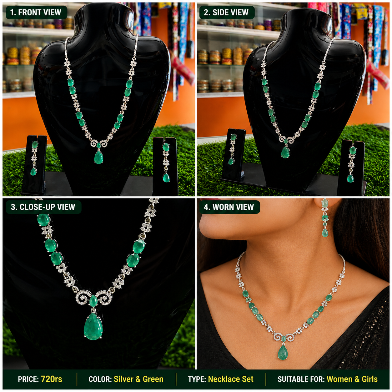 Elegant Green Stone Necklace Set