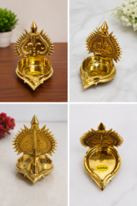 Golden Lakshmi Diya – Traditional Brass Decorative Oil Lamp