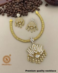 Premium Gold-Tone Lotus Design Necklace & Earrings Set